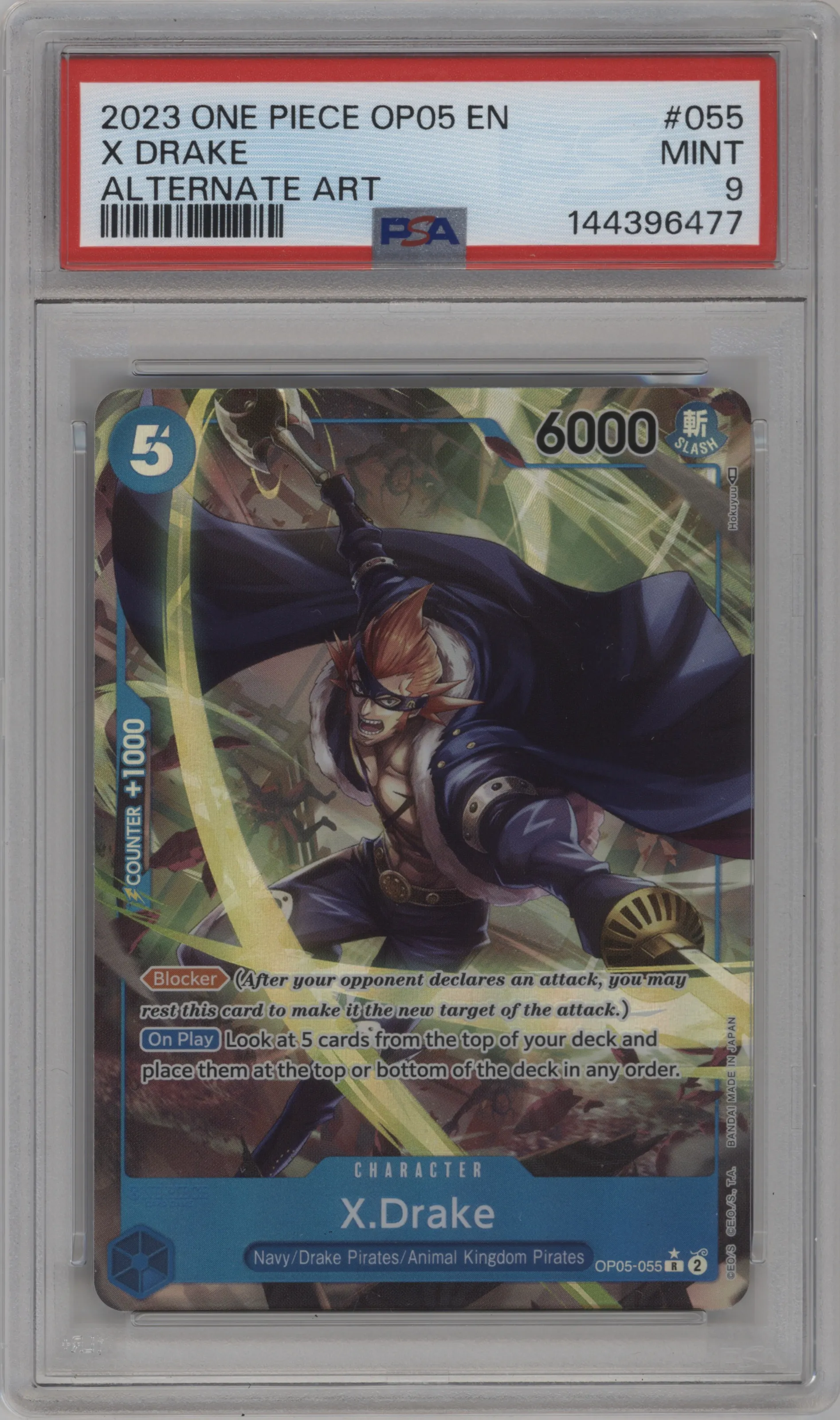 2023 One Piece Awakening of the New Era X.Drake Alternate Art R #OP05-055 R PSA 9