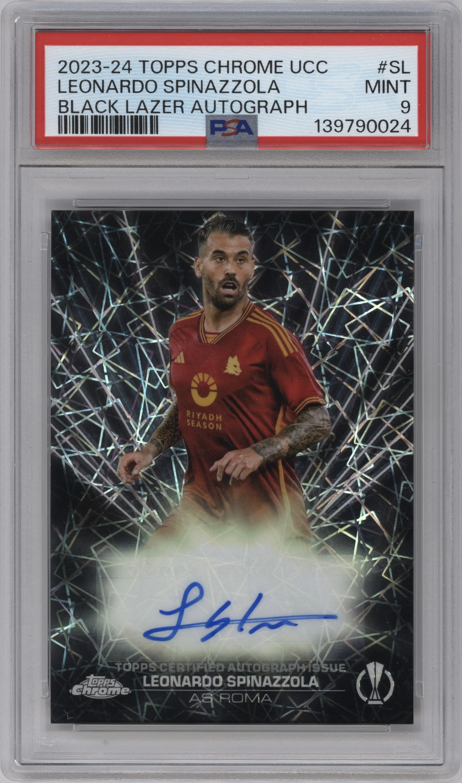 2023 Topps Chrome UEFA Club Competitions Black Lazer AU Leonardo Spinazzola PSA 9