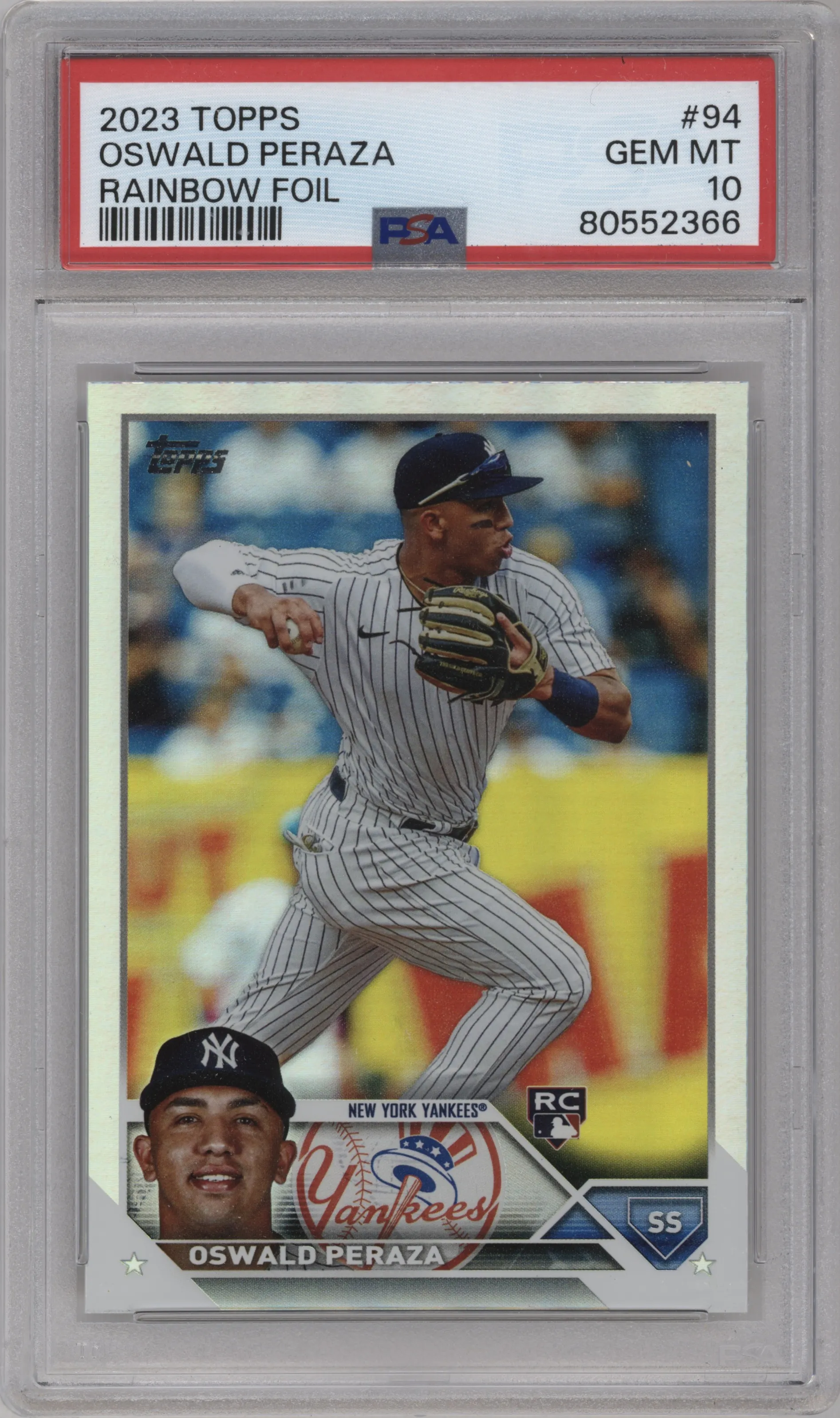 2023 Topps Series 1 Oswald Peraza Rainbow Foil PSA 10