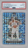 Victor Wembanyama from the 2023-24 Panini Mosaic set featuring a Reactive Blue parallel graded by PSA and given an overall grade of 10.