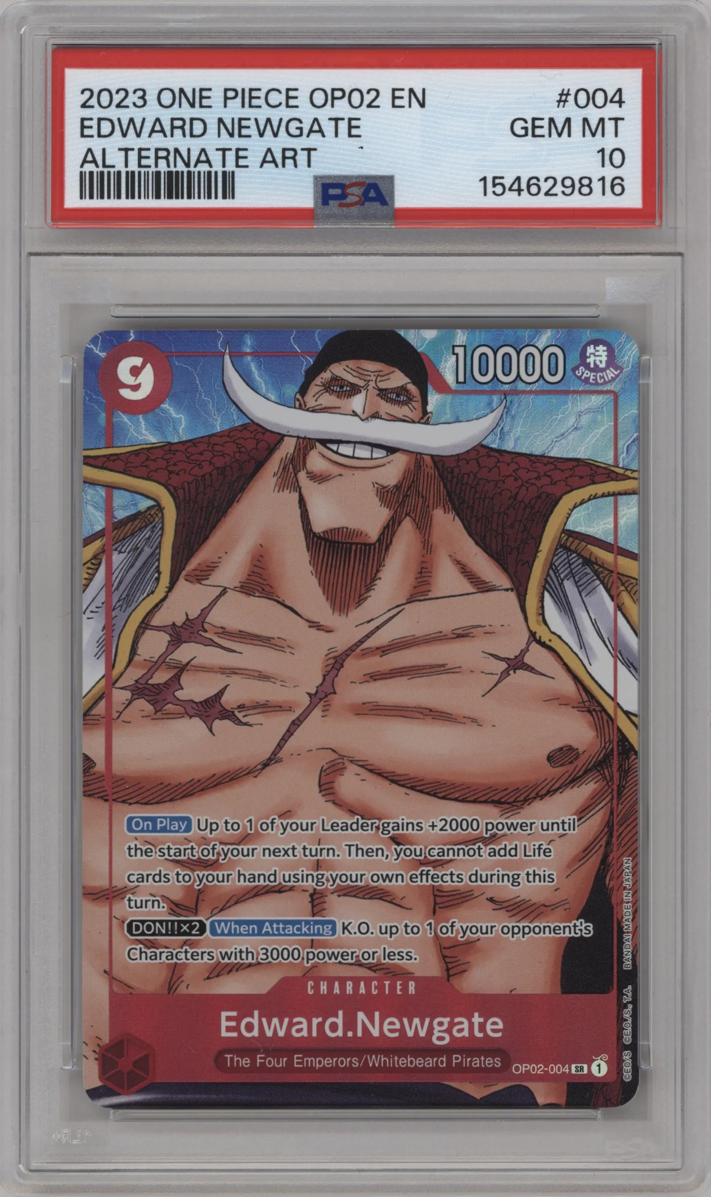 2023 One Piece Paramount War Edward.Newgate Alternate Art SR #OP02-004 SR PSA 10