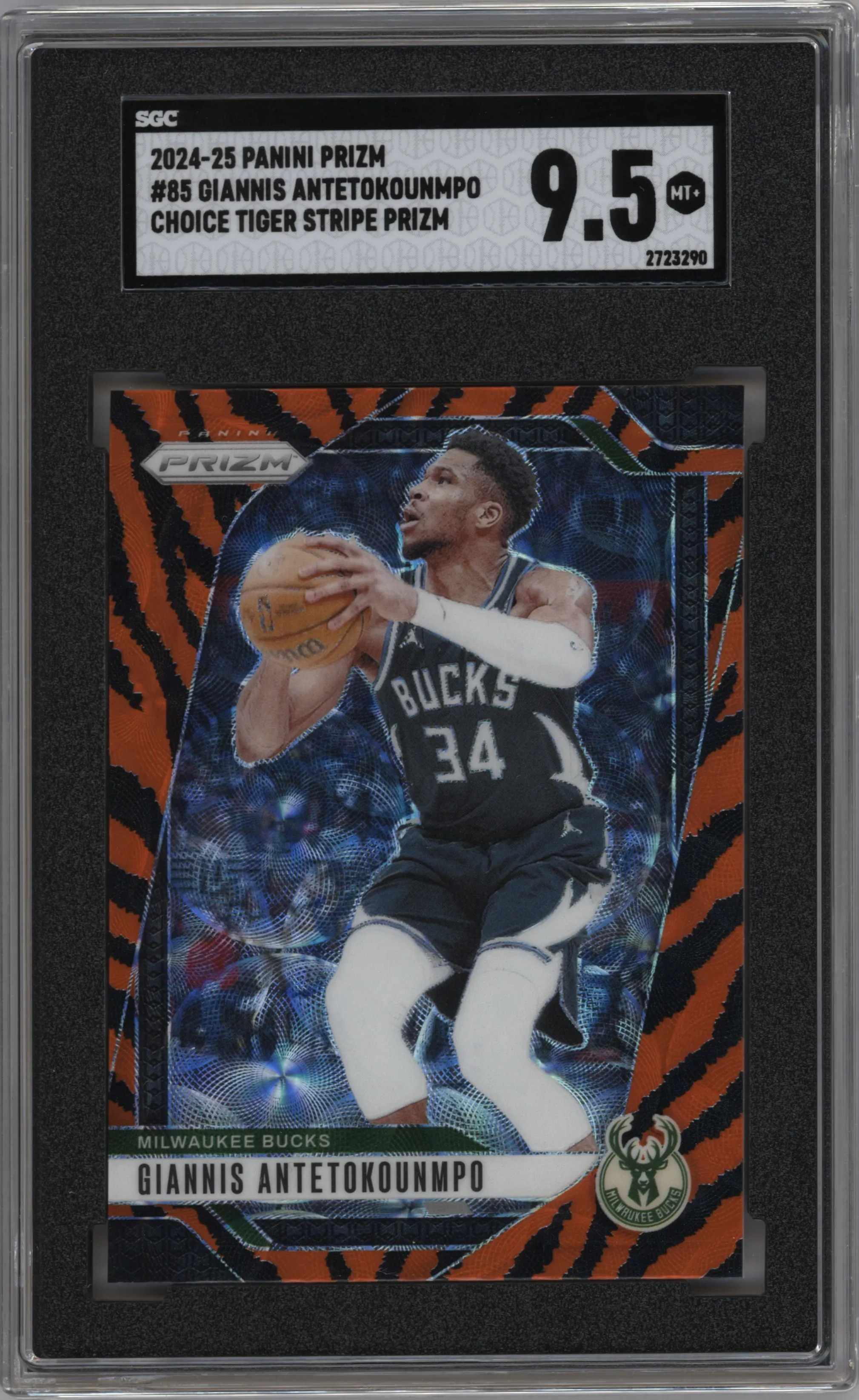 2024 Panini Prizm Giannis Antetokounmpo Choice Tiger Stripe SGC 9.5