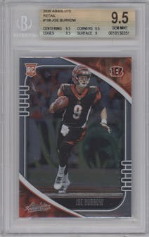 Joe Burrow from the 2020 Panini Absolute set featuring a Retail parallel graded by Beckett and given an overall grade of 9.5.