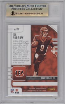 Joe Burrow from the 2020 Panini Absolute set featuring a Retail parallel graded by Beckett and given an overall grade of 9.5.