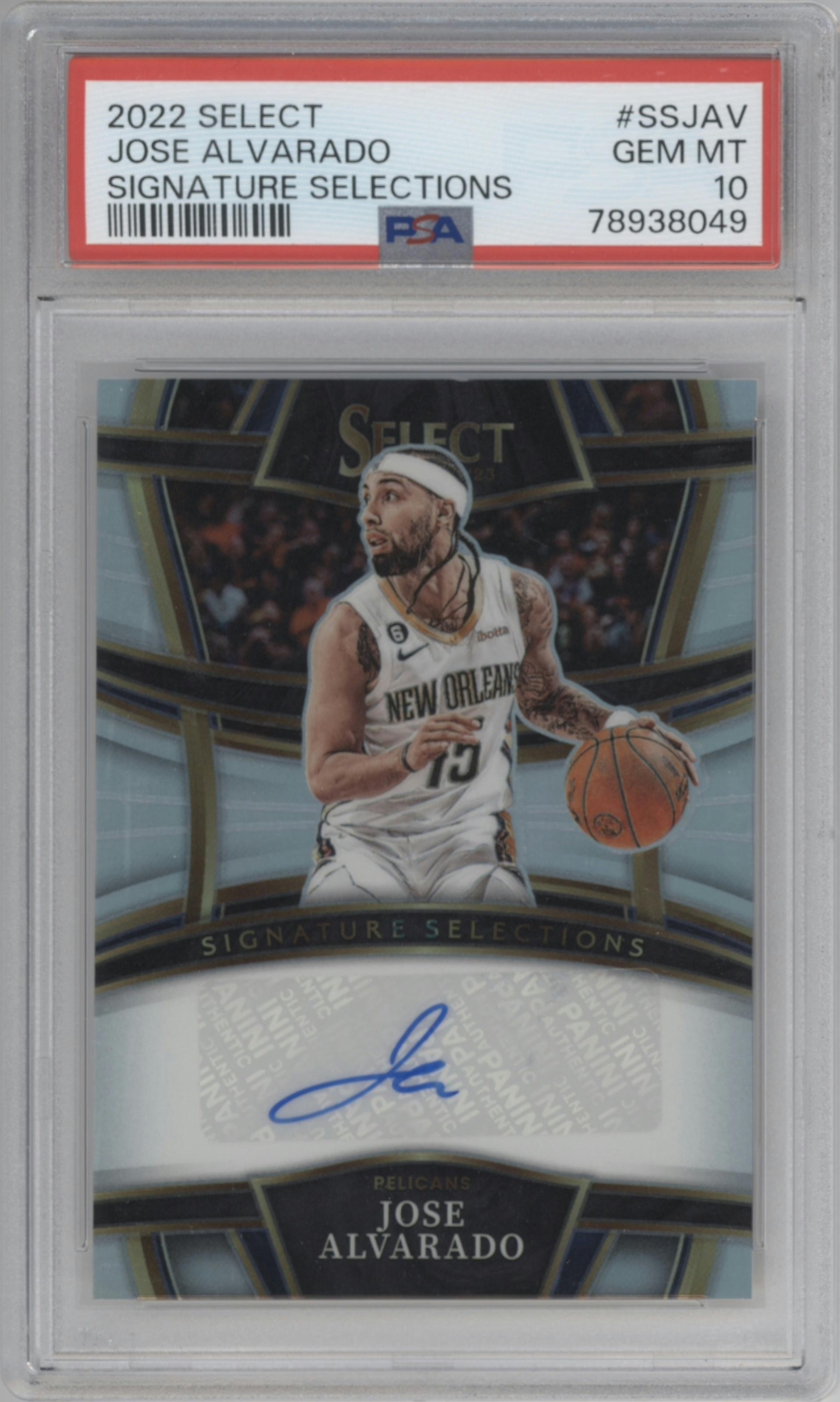 Jose Alvarado  from the 2022-23 Panini Select set graded by PSA and given an overall grade of 10.