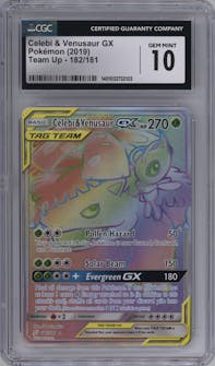 Celebi & Venusaur GX from the 2019 Pokemon S&M  set graded by CSG and given an overall grade of 10.