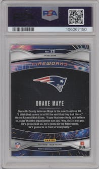 Drake Maye from the 2024 Panini Prizm set featuring a Green Prizm parallel graded by PSA and given an overall grade of 10.