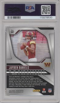 Jayden Daniels from the 2024 Panini Prizm set graded by PSA and given an overall grade of 10.