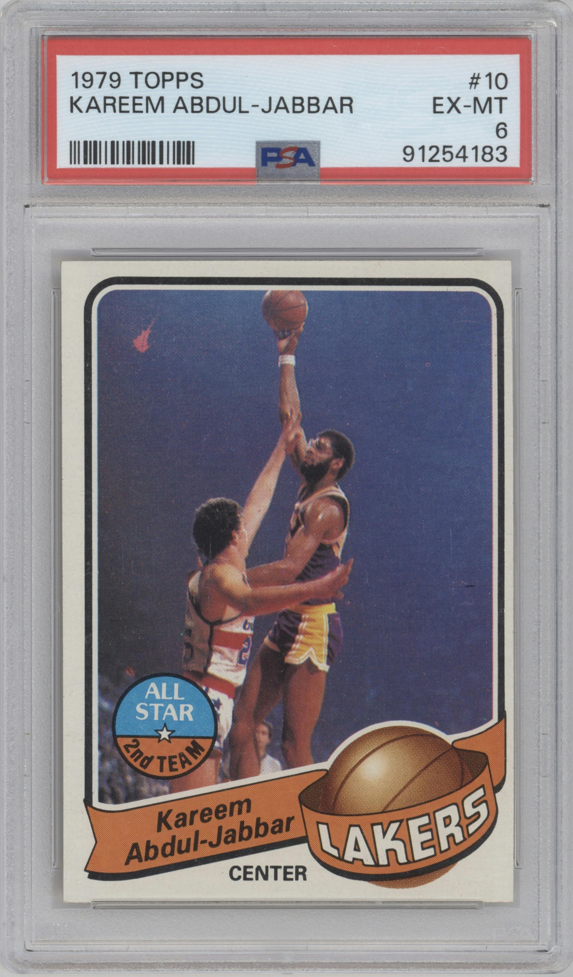 Kareem Abdul-Jabbar from the 1979-80 Topps set graded by PSA and given an overall grade of 6.