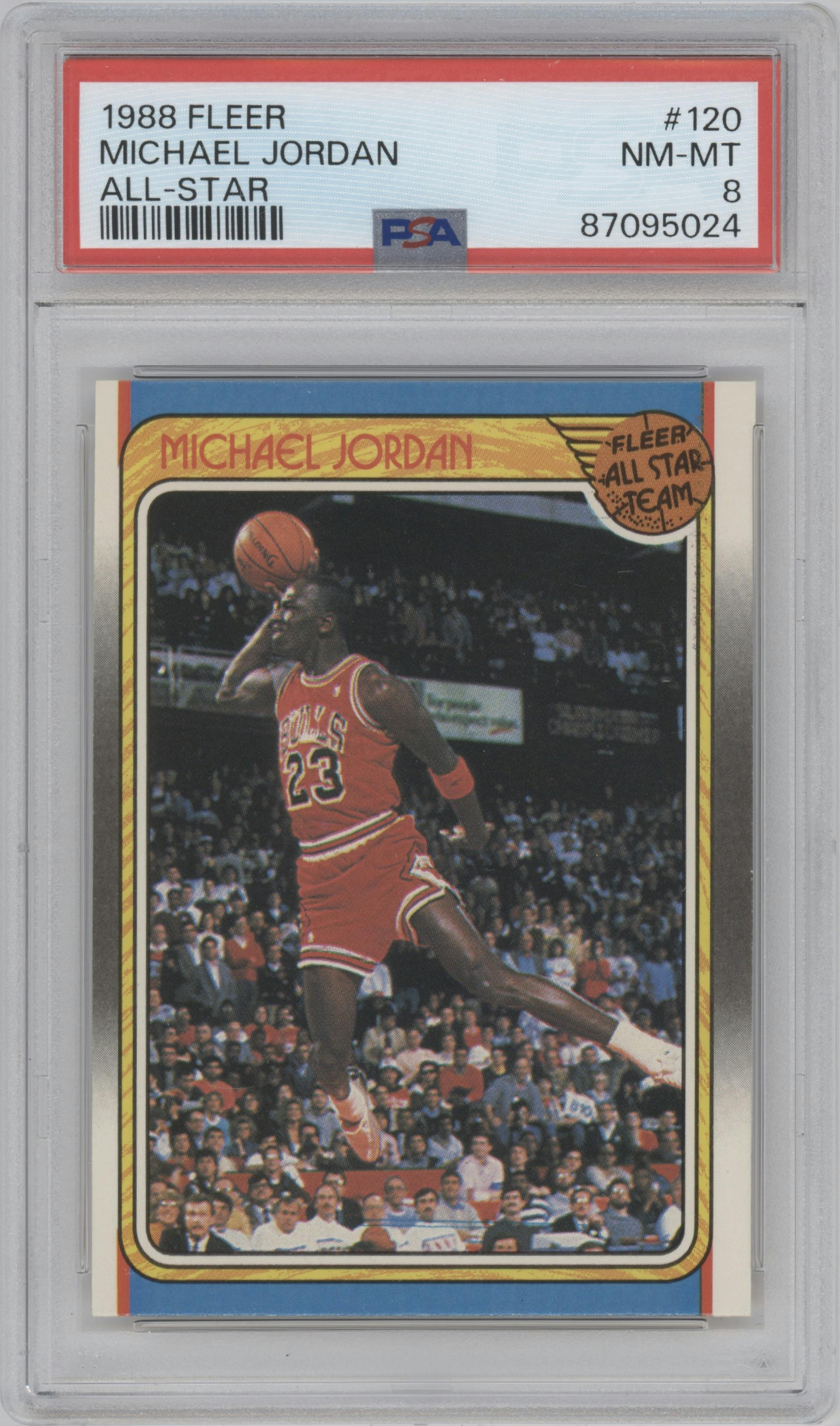 Michael Jordan from the 1988-89 Fleer set graded by PSA and given an overall grade of 8.