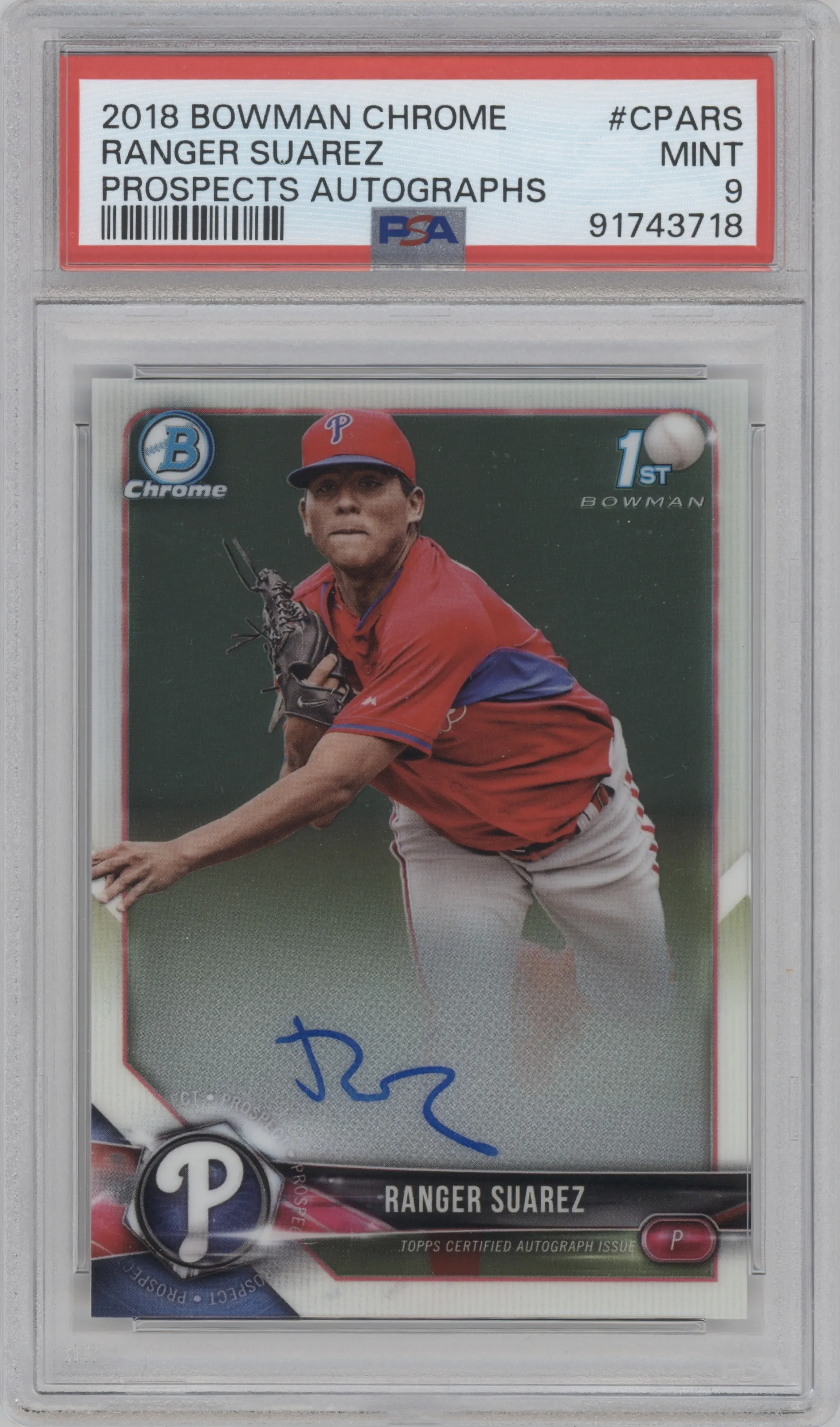 2018 Bowman Chrome Pros.Auto Ranger Suarez PSA 9