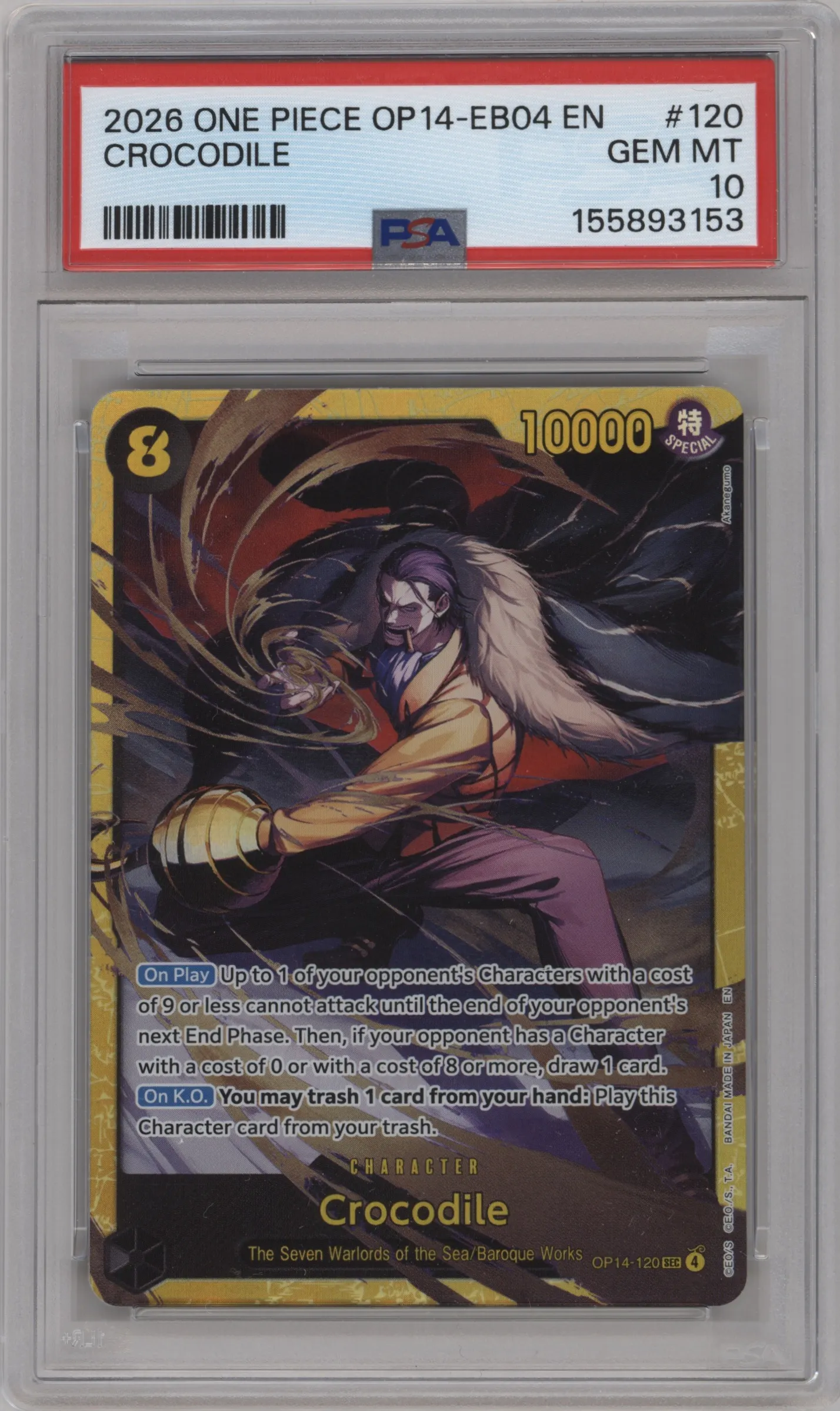 2026 One Piece The Azure Sea's Seven Crocodile PSA 10