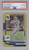 Josh Allen from the 2022 Panini Donruss set featuring a Press Proof Premium parallel graded by PSA and given an overall grade of 10.