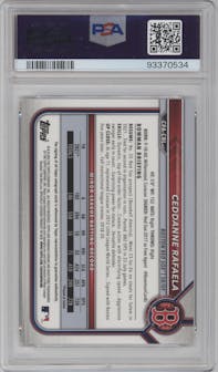 Ceddanne Rafaela from the 2022 Bowman Chrome set featuring a Gold Shimmer Refractor parallel graded by PSA and given an overall grade of 10.