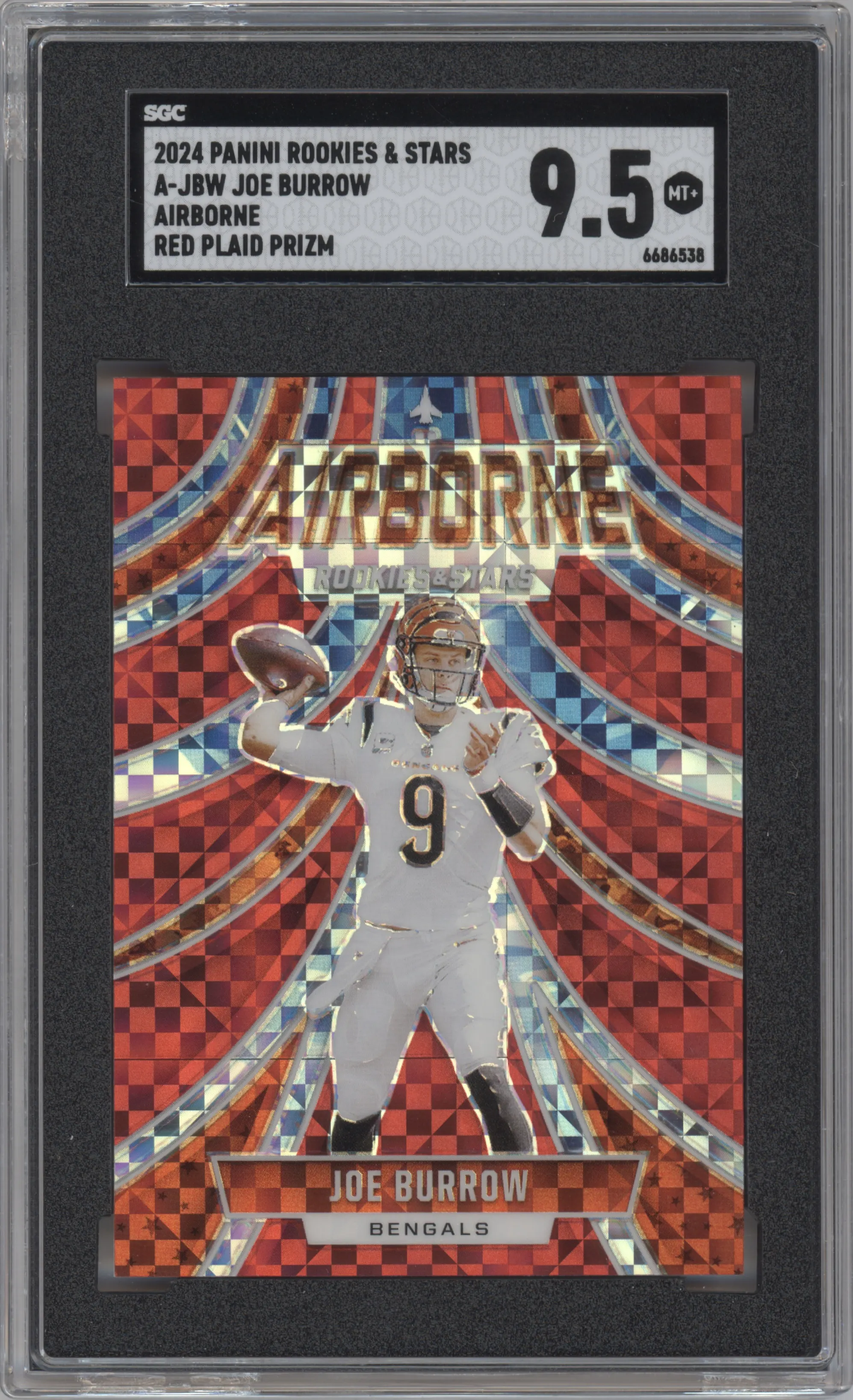 2024 Panini Rookies & Stars Airborne Joe Burrow Red Plaid #A-JBW SGC 9.5