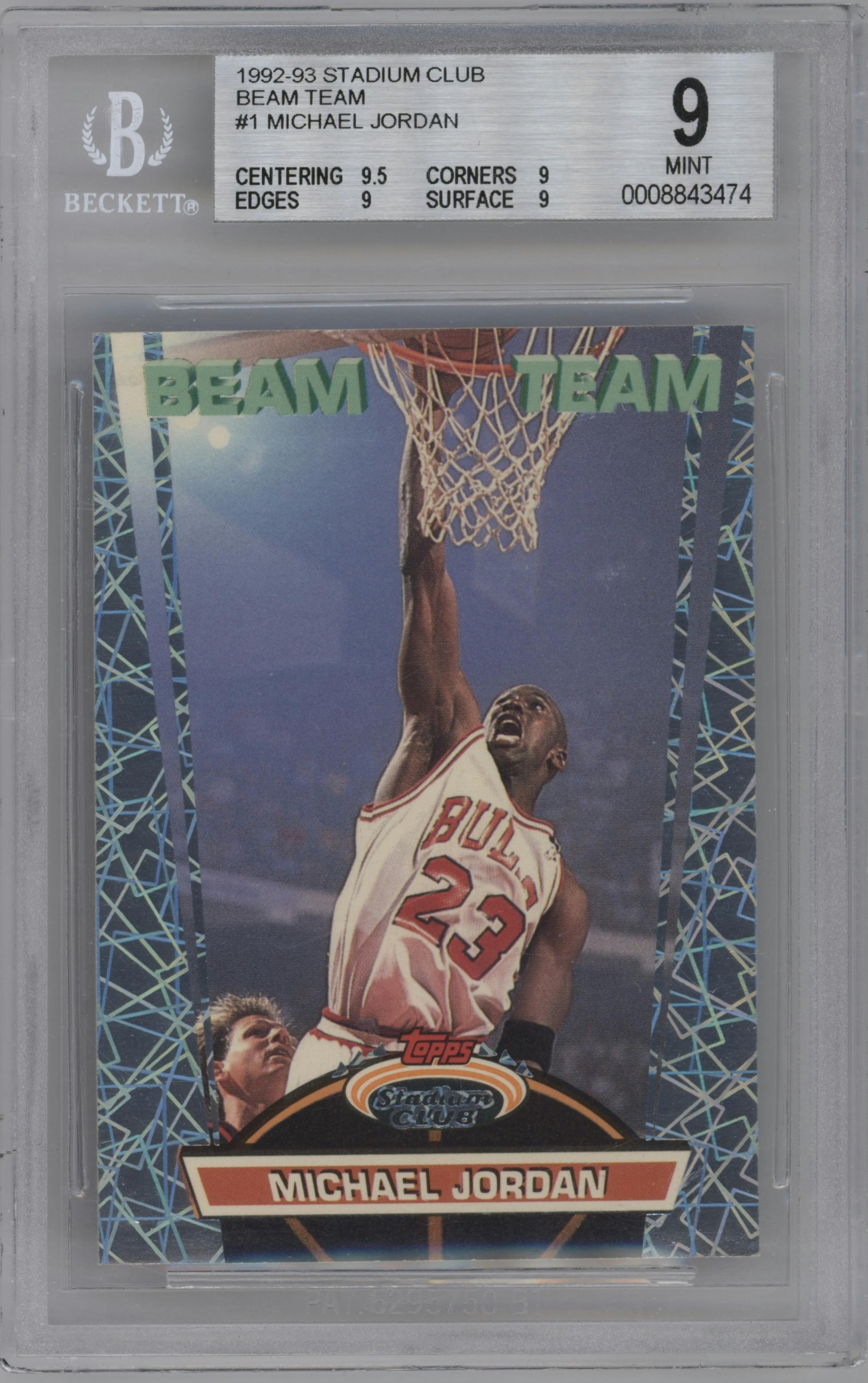 Michael Jordan from the 1992-93 Topps Stadium Club set graded by Beckett and given an overall grade of 9.