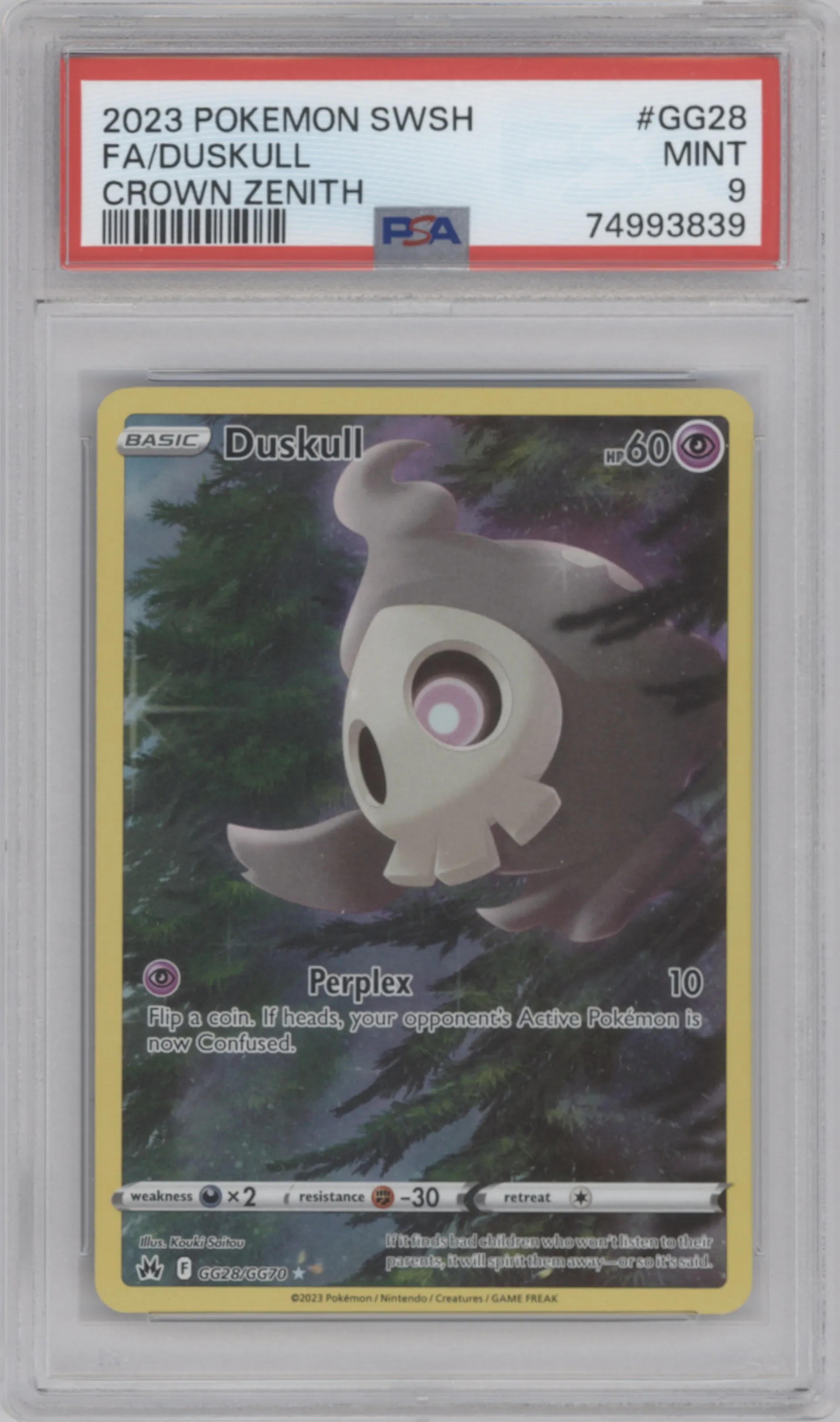 2023 Pokemon SWSH Crown Zenith GG Duskull #GG28 PSA 9