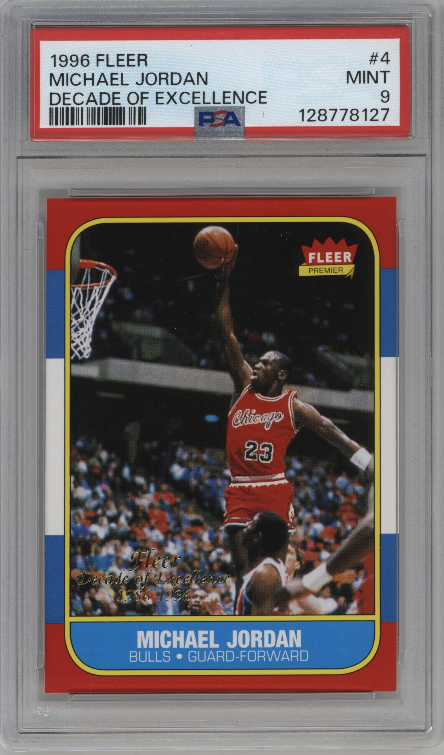Michael Jordan from the 1996-97 Fleer set graded by PSA and given an overall grade of 9.
