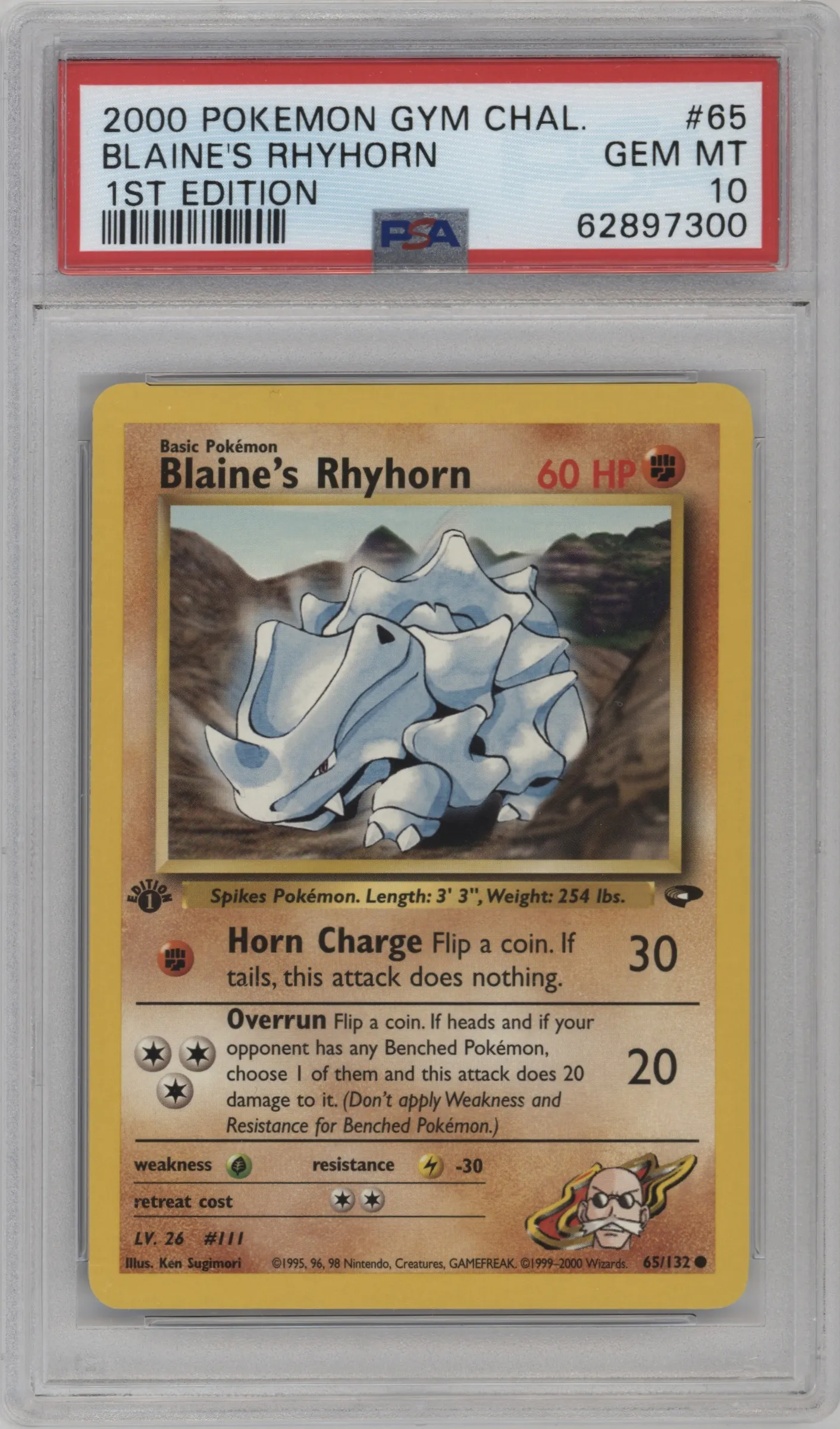 2000 Pokemon GH Gym Challenge Blaine's Rhyhorn #65 PSA 10