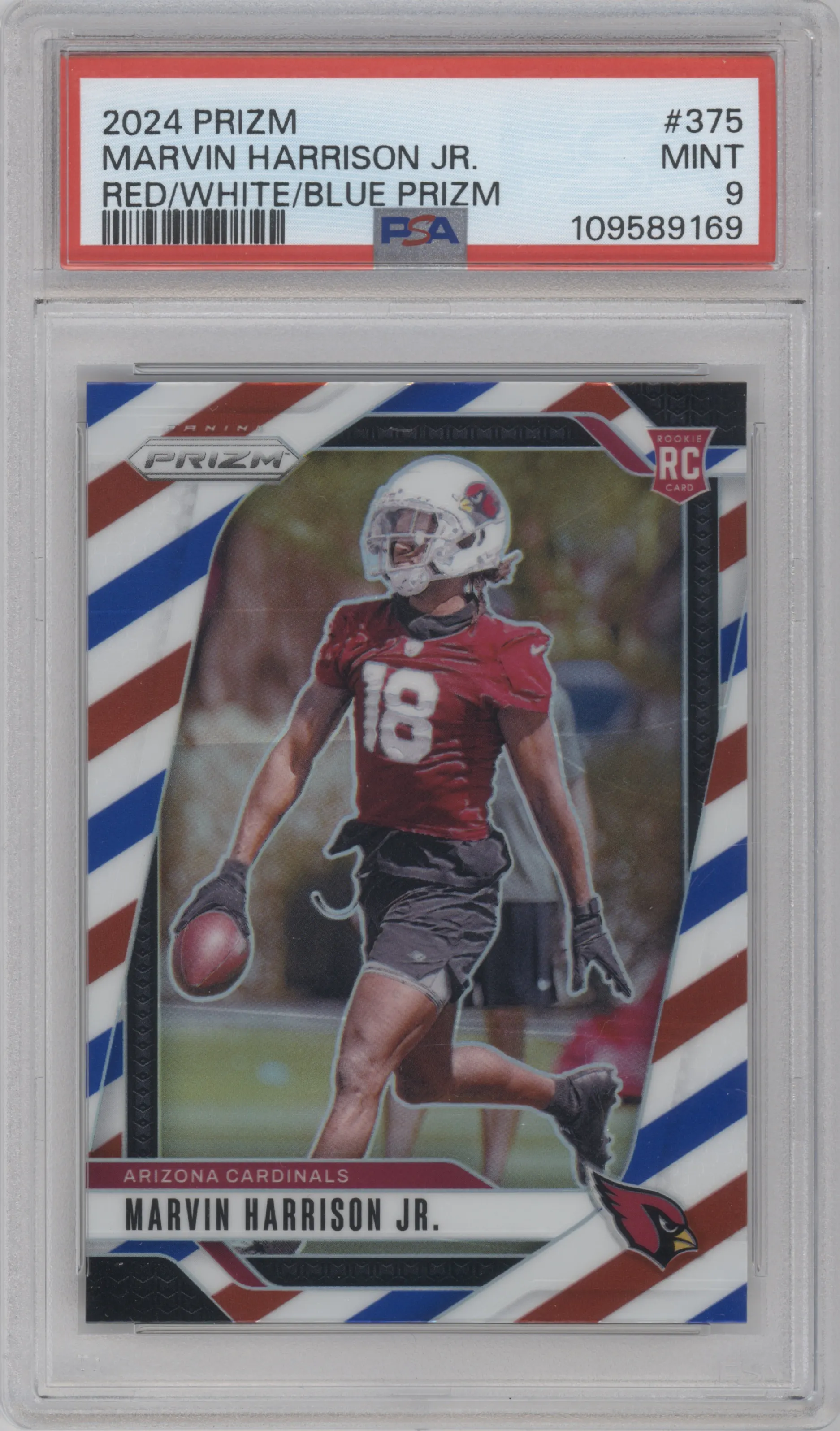 2024 Panini Prizm Marvin Harrison Jr. Red/White/Blue Prizm #375 PSA 9