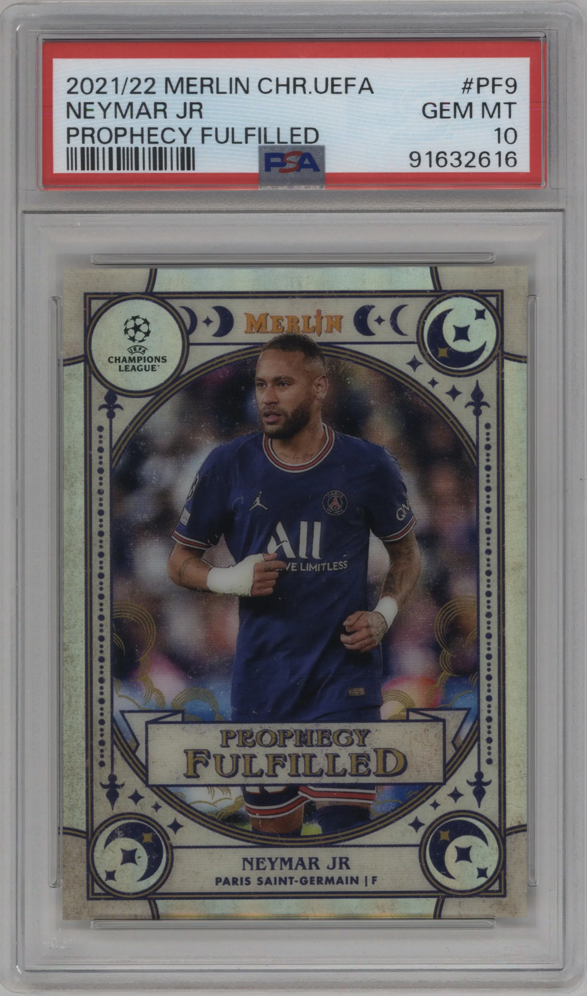 2021 Topps Merlin Chrome UEFA League Prophecy Fulfilled Neymar Jr #PF-9 PSA 10