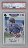 Bobby Witt Jr. from the 2021 Leaf Pro Set Metal set featuring a Rainbow Silver parallel graded by PSA and given an overall grade of 9.