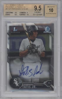 Fernando Tatis Jr. from the 2016 Bowman Chrome set graded by Beckett and given an overall grade of 9.5.