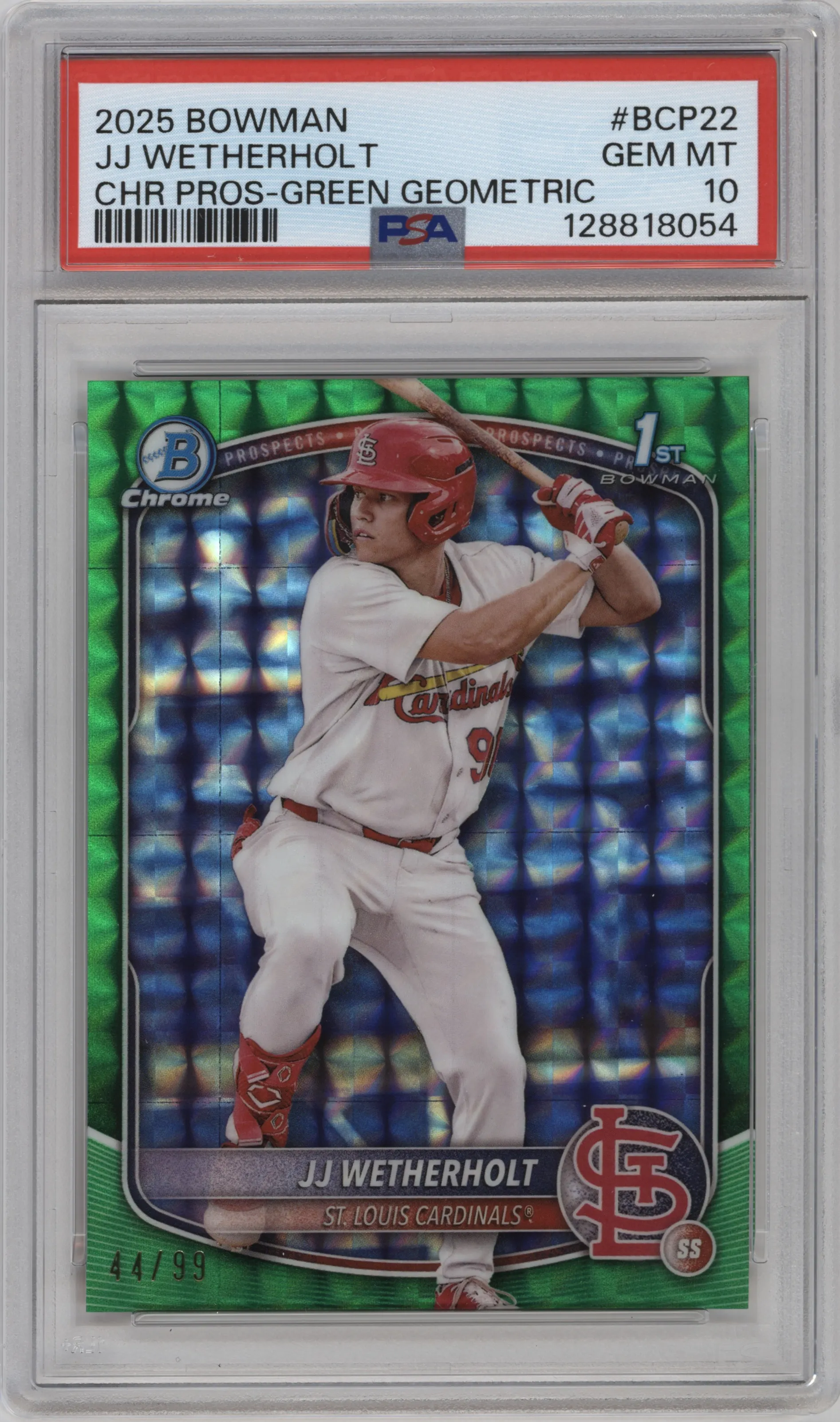 2025 Bowman Chr.Pros JJ Wetherholt Green Geometric Refractor PSA 10