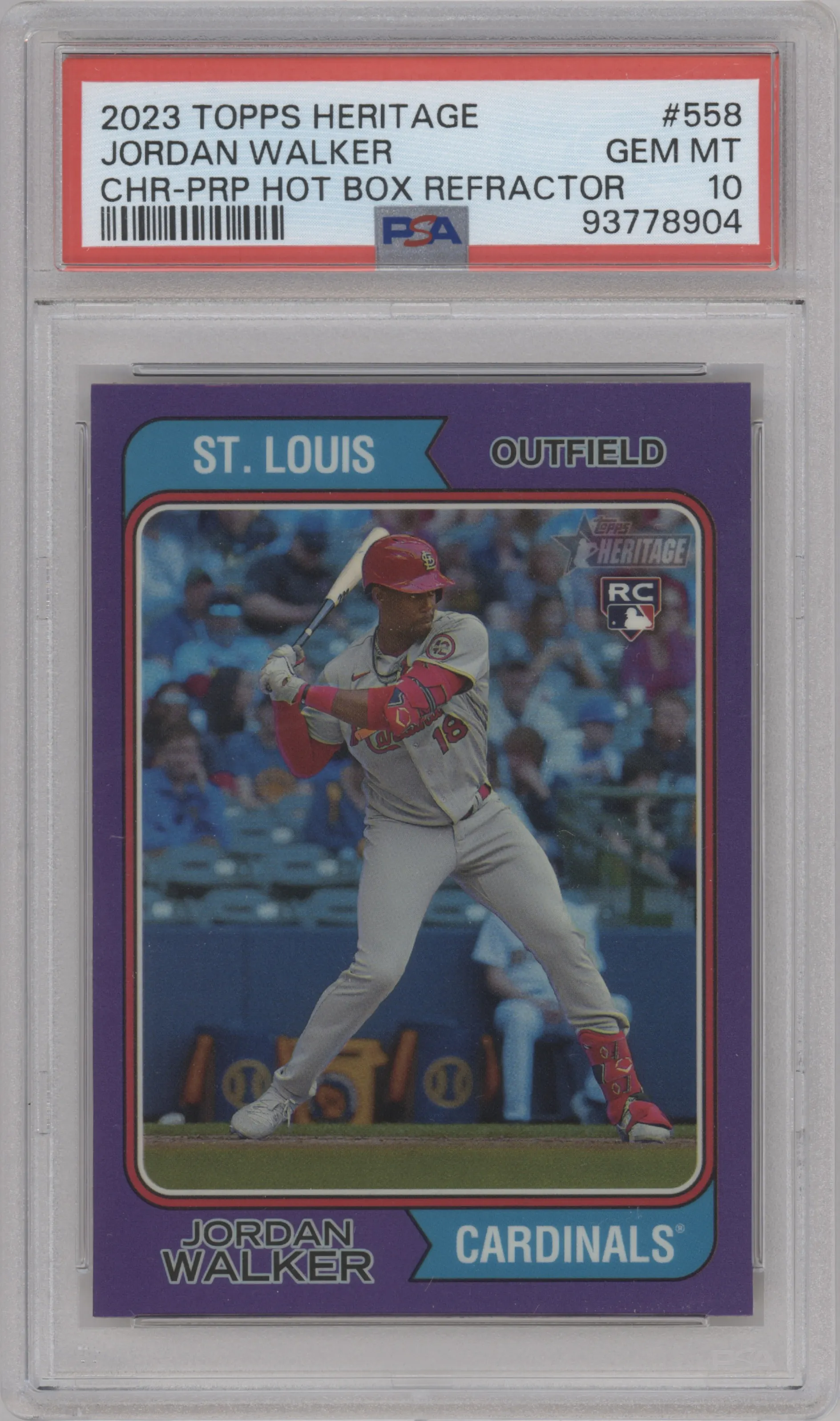 2023 Topps Heritage High Number Chrome Jordan Walker Purple Hot Box Refractor PSA 10