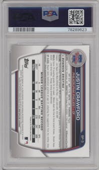 Justin Crawford from the 2023 Bowman  set graded by PSA and given an overall grade of 10.