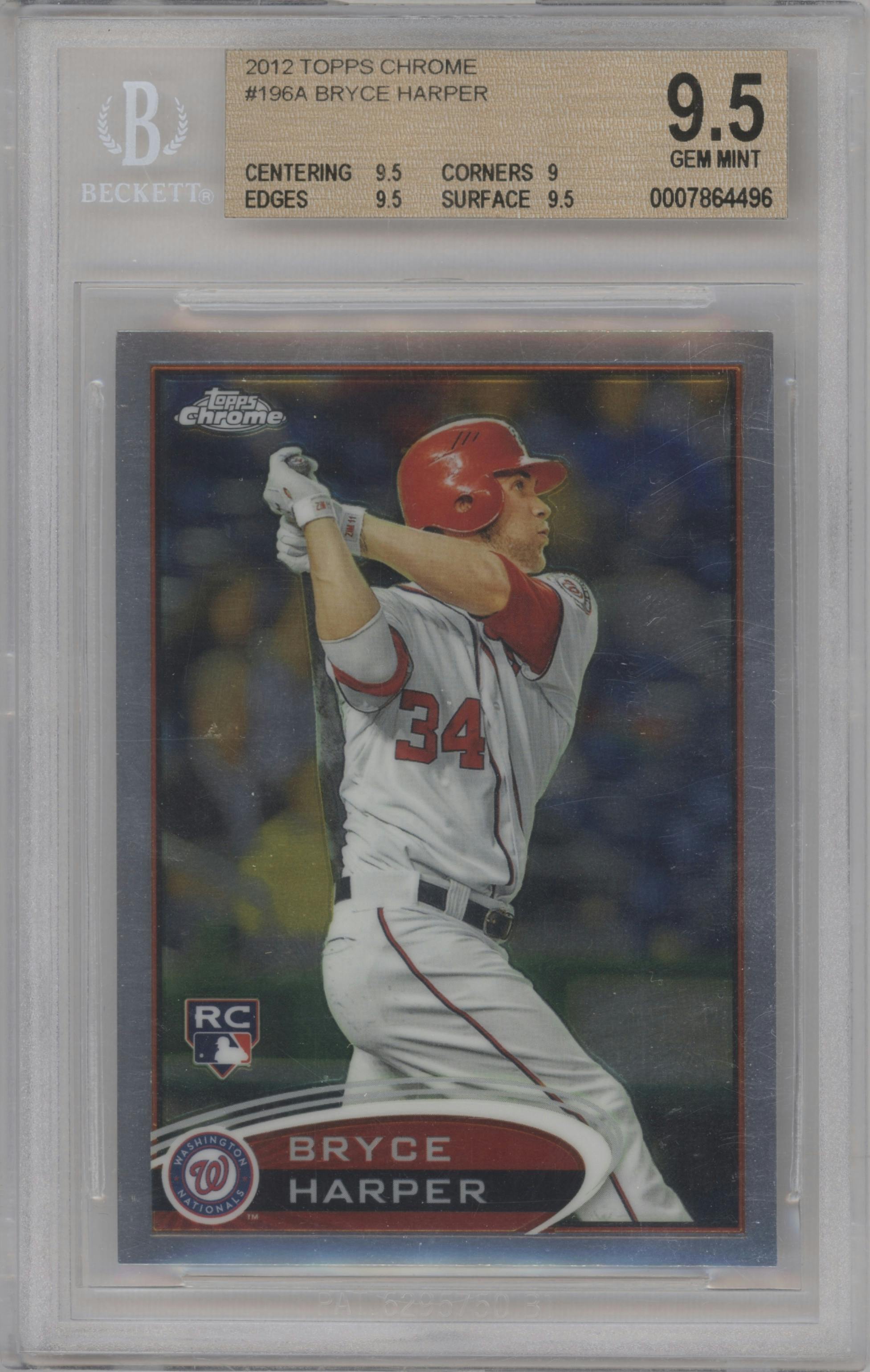 Bryce Harper from the 2012 Topps Chrome set graded by Beckett and given an overall grade of 9.5.