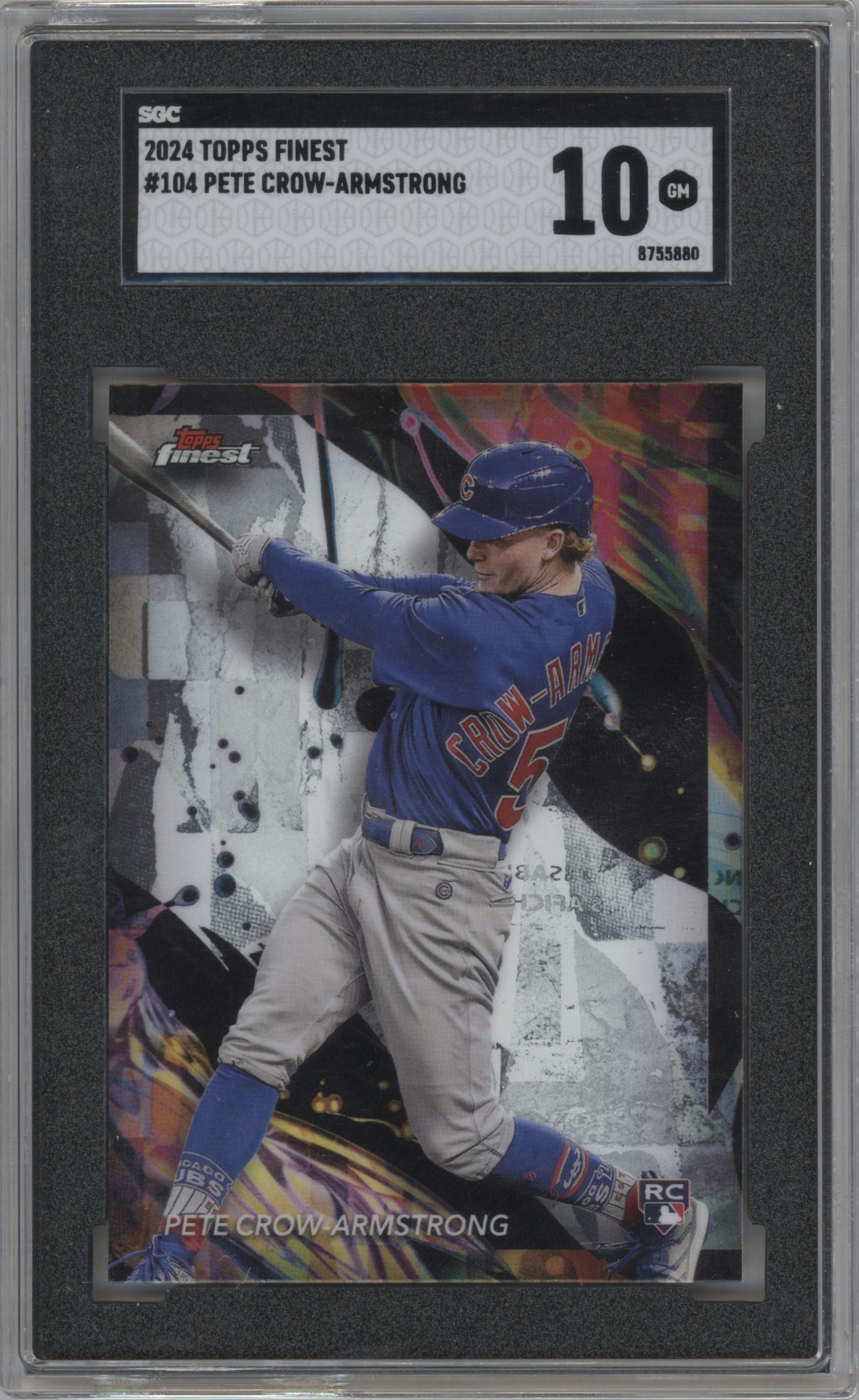 Pete Crow-Armstrong from the 2024 Topps Finest set graded by SGC and given an overall grade of 10.