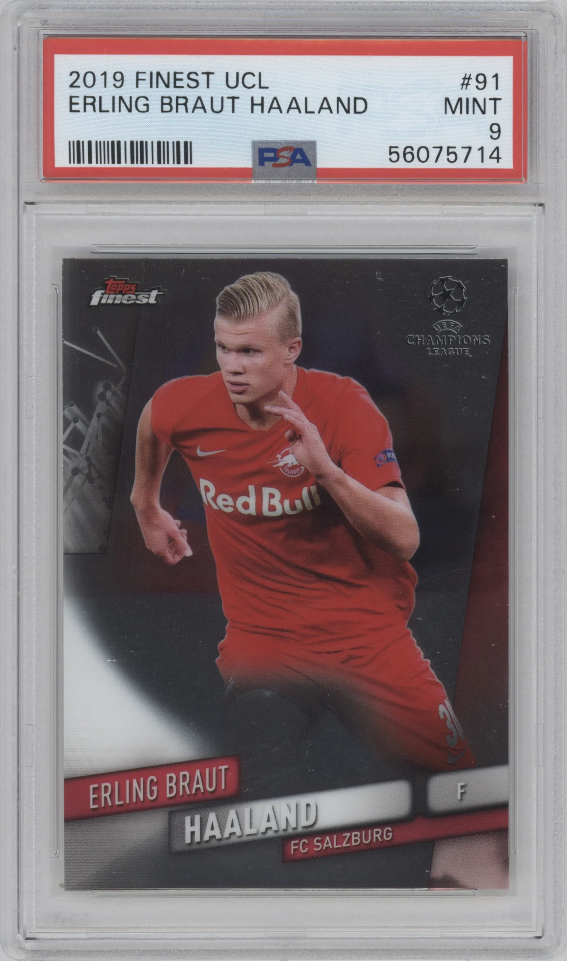 2019 Topps Finest UEFA Champions League Erling Braut Haaland PSA 9