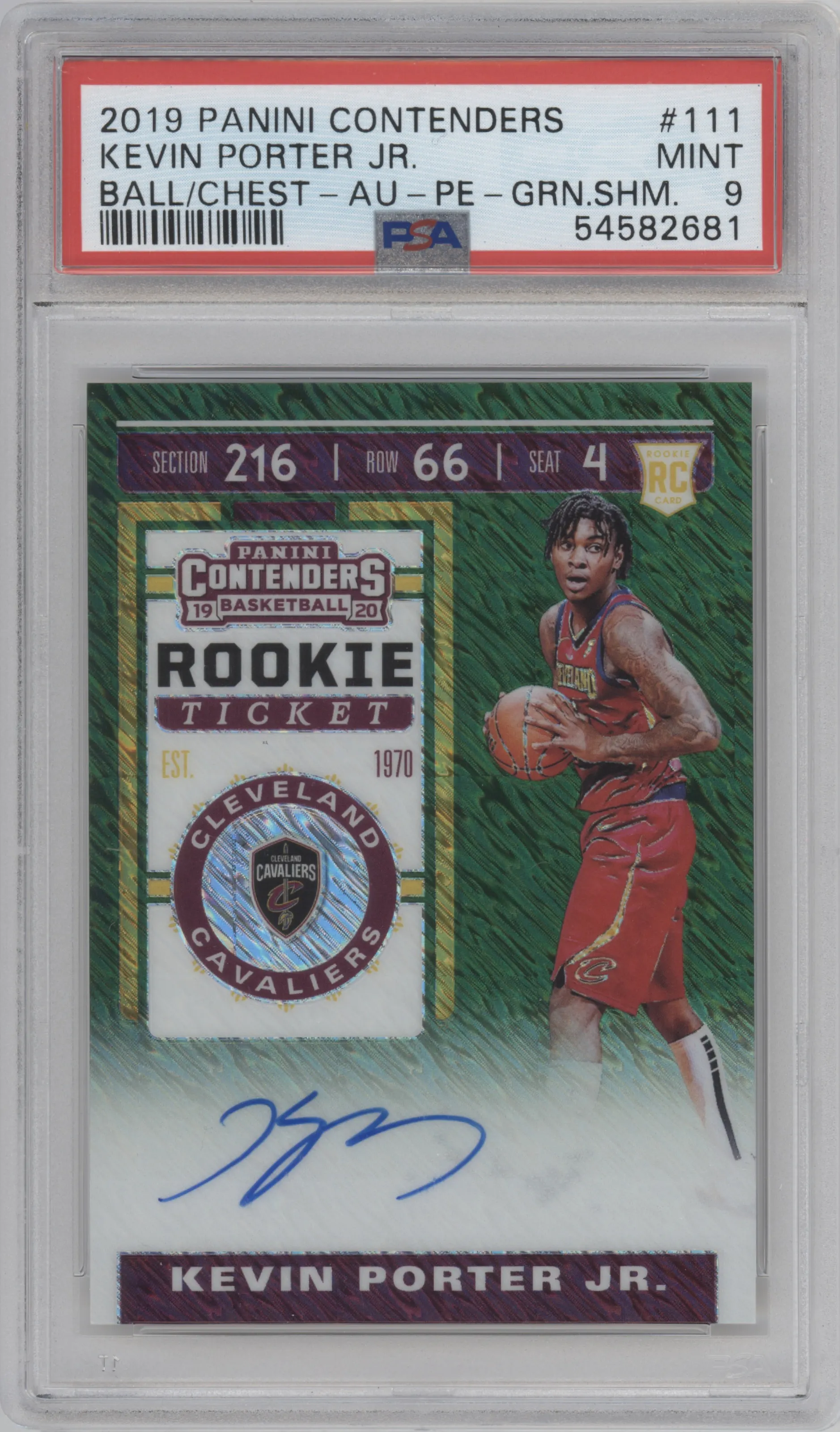 2019 Panini Contenders Rke.Tkt.Auto Kevin Porter Jr. Green Shimmer PSA 9