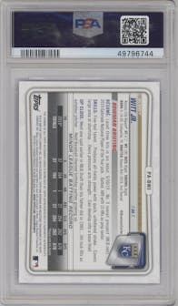 Bobby Witt Jr. from the 2020 Bowman set featuring a Blue parallel graded by PSA and given an overall grade of 9.
