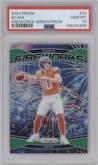 Bo Nix from the 2024 Panini Prizm set featuring a Green Prizm parallel graded by PSA and given an overall grade of 10.
