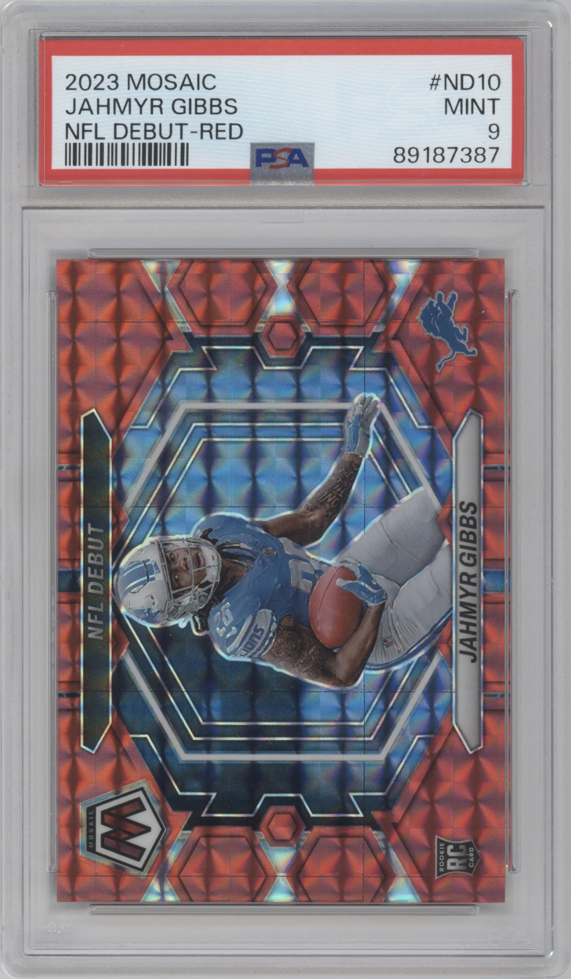 2023 Panini Mosaic NFL Debut Jahmyr Gibbs Red Mosaic PSA 9