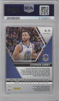 Stephen Curry from the 2019-20 Panini Mosaic  set featuring a Green Mosaic parallel graded by PSA and given an overall grade of 10.