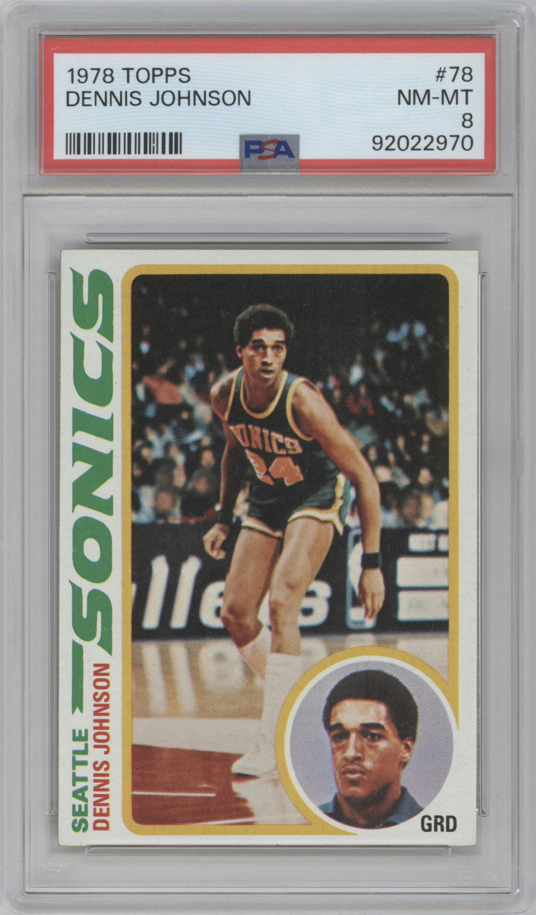 Dennis Johnson from the 1978-79 Topps set graded by PSA and given an overall grade of 8.
