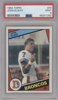 John Elway from the 1984 Topps set graded by PSA and given an overall grade of 9.