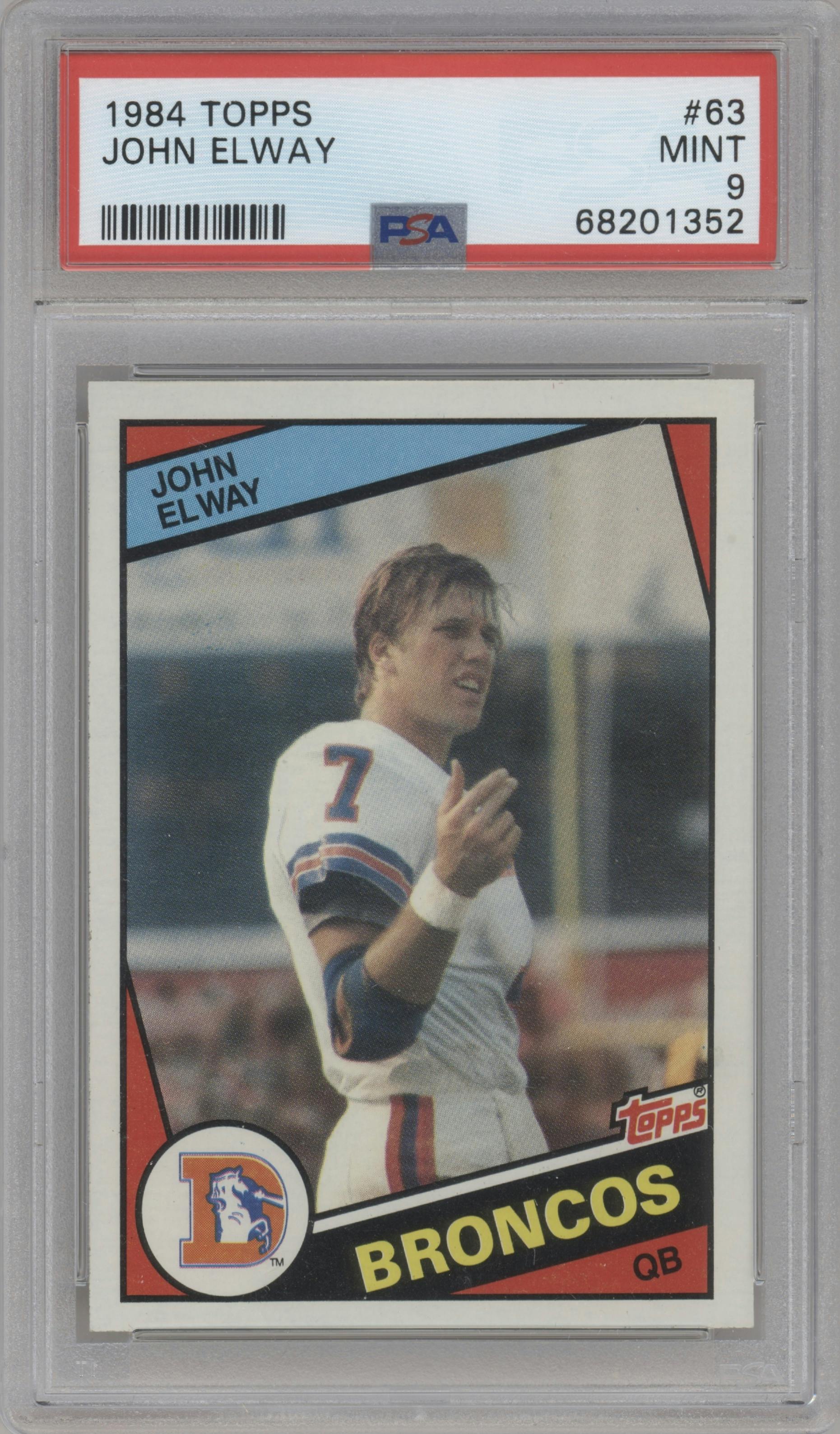John Elway from the 1984 Topps set graded by PSA and given an overall grade of 9.