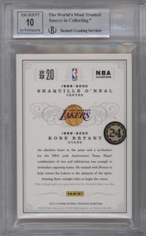 Shaquille O'Neal/Kobe Bryant from the 2012-13 Panini National Treasures set graded by Beckett and given an overall grade of 9.