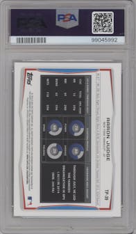 Aaron Judge from the 2014 Bowman Draft  set featuring a Black parallel graded by PSA and given an overall grade of 9.