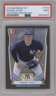 Aaron Judge from the 2014 Bowman Draft  set featuring a Black parallel graded by PSA and given an overall grade of 9.