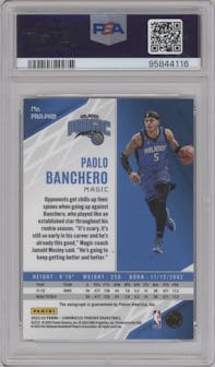 Paolo Banchero from the 2022-23 Panini Chronicles  set featuring a Red parallel graded by PSA and given an overall grade of 9.