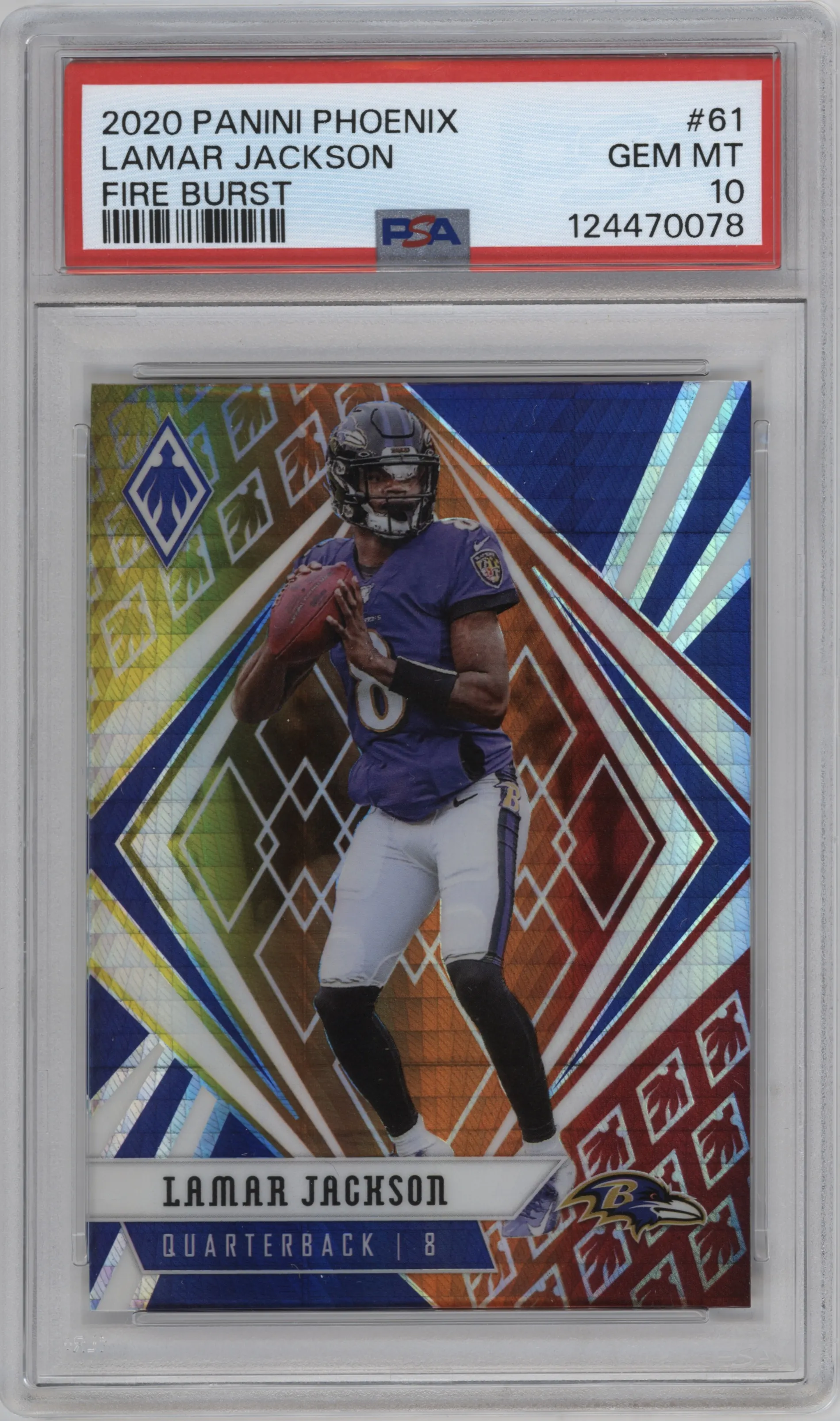 2020 Panini Phoenix Lamar Jackson Fire Burst #61 PSA 10