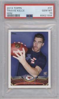 Travis Kelce from the 2013 Topps Mini set graded by PSA and given an overall grade of 10.