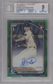 Bryce Meccage from the 2024 Bowman Draft set featuring a Green Lava Refractor parallel graded by Beckett and given an overall grade of 9.