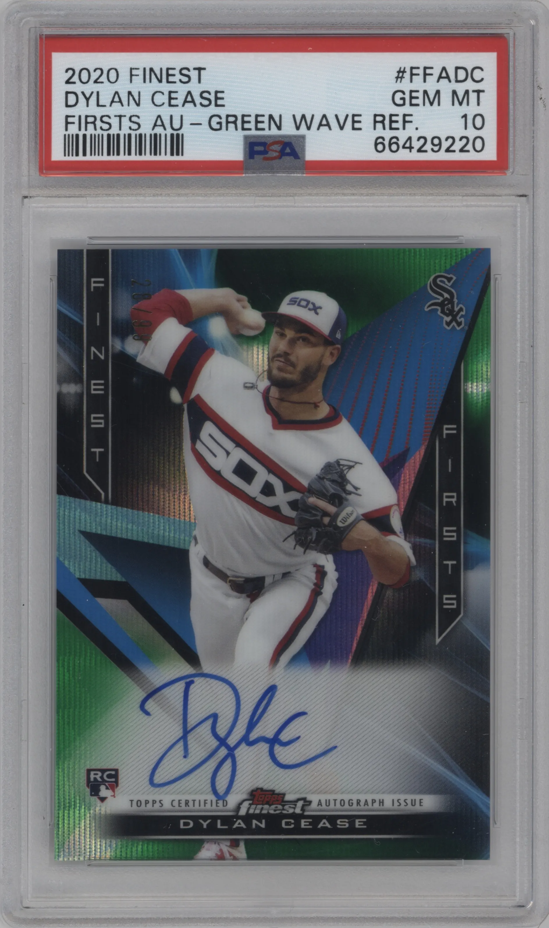 2020 Topps Finest FF Auto Dylan Cease Green Wave Refractor #FFA-DC PSA 10