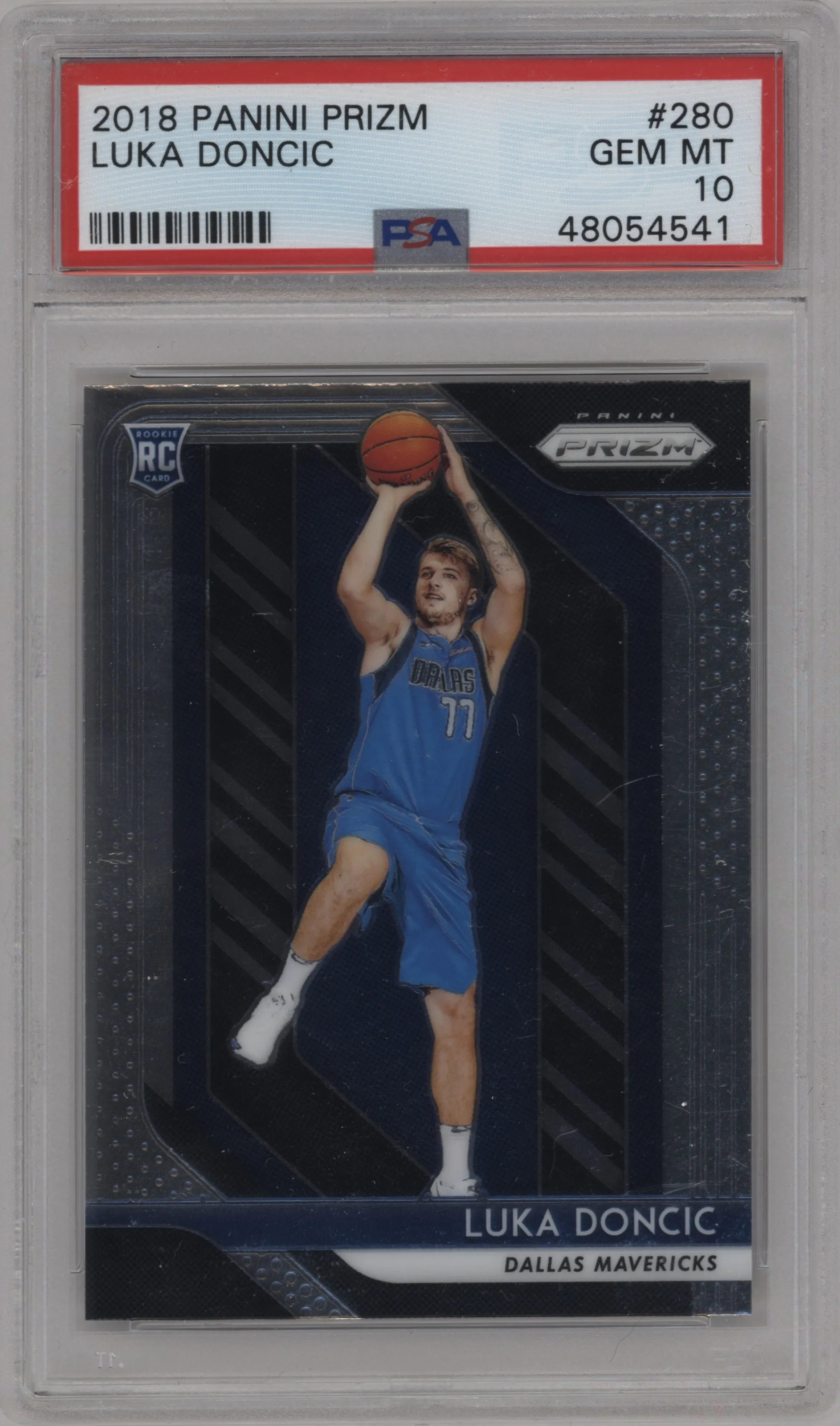 Luka Doncic from the 2018-19 Panini Prizm set graded by PSA and given an overall grade of 10.